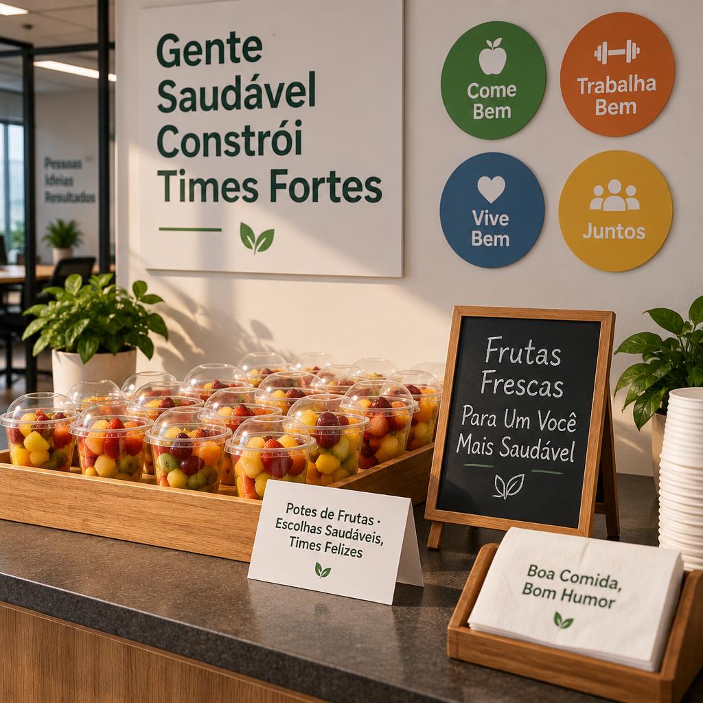 Frutas frescas e prontas para o consumo em ambiente corporativo